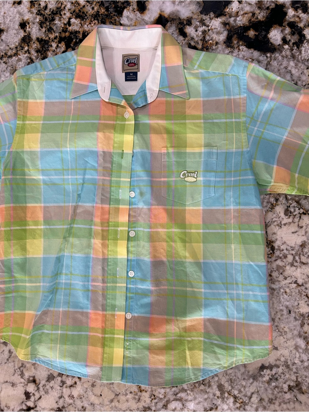 Vintage Cruel Girl Womens Medium Plaid Short Sleeve Western Button Down Shirt
